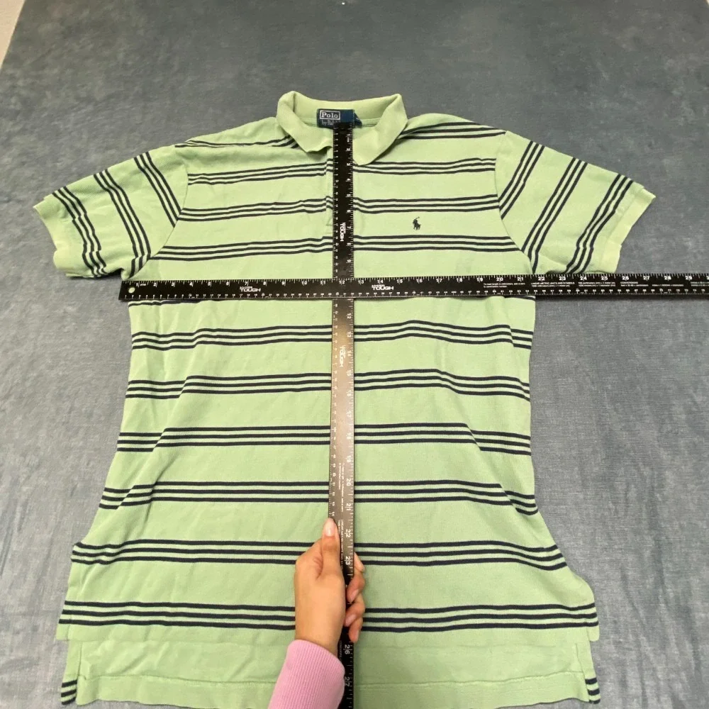 Polo by Ralph Lauren Shirt Mens Large Green Black Striped Hi Lo Hem Golf Tennis